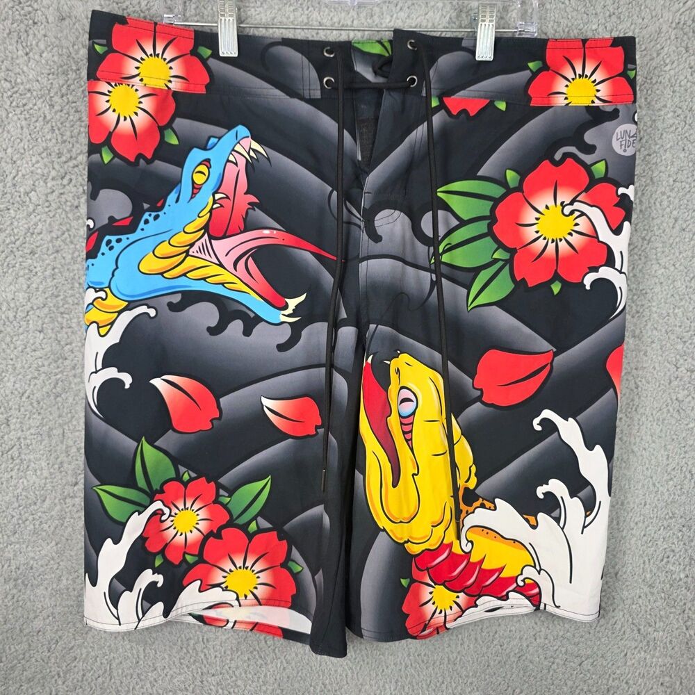 LUNAFIDE Mens  Swim Shorts Serpent & Flowers Snakes Board Shorts Size 2XL